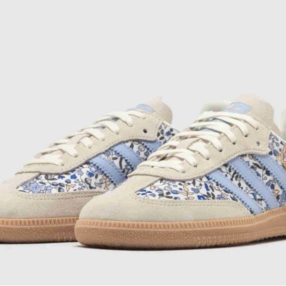 adidas Women's Floral Panel Sneakers in Light Blue, Cream & Gum